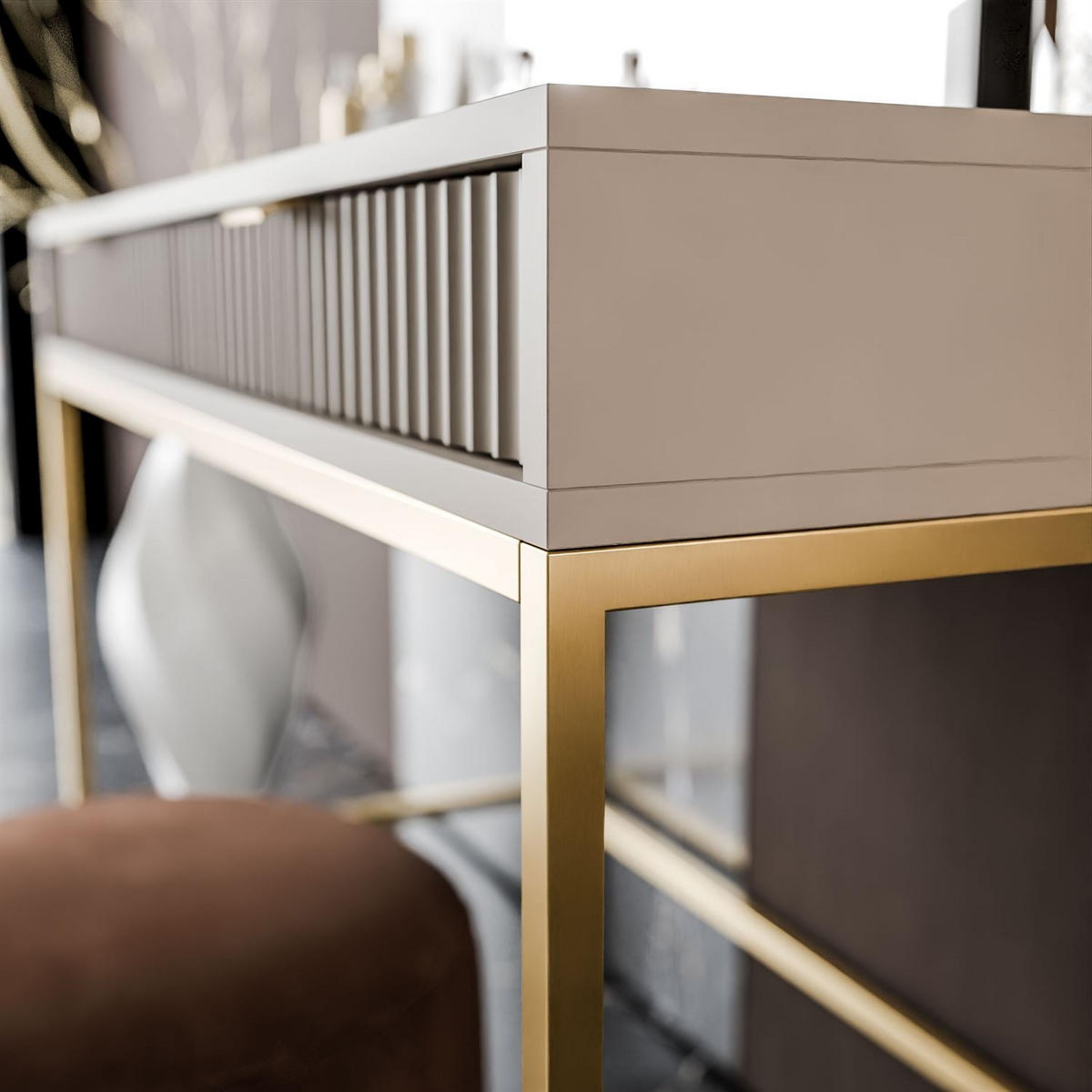SCHMINKTISCH MIT SPIEGEL CORTADO ELITE GOLD KASCHMIR - Beige, Holzwerkstoff (104/78/50cm) - Lookway