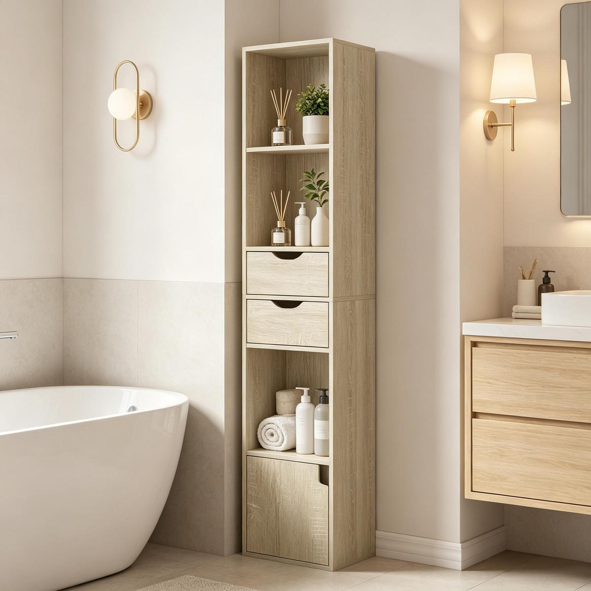 BÜCHERSCHRANK Eichefarben 2 Schubladen 1 Tür 30/24/157,5 cm - Hellbraun, Holzwerkstoff (24/157.5/30cm) - PANGIVO