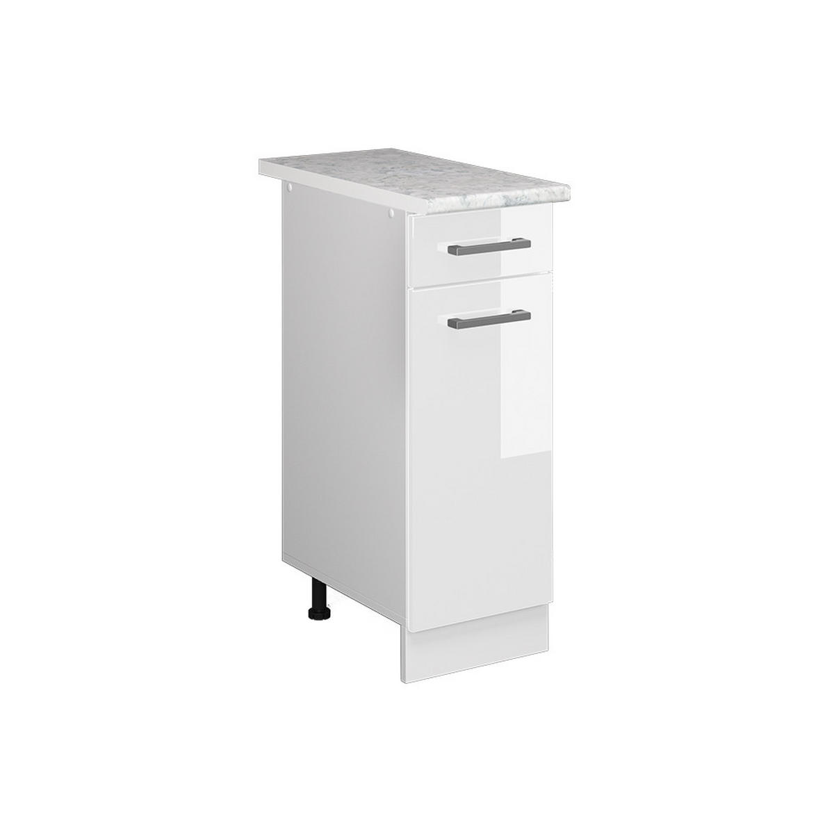 UNTERSCHRANK R-Line Weiß Hochglanz 30 cm mit Schublade mit Arbeitsplatte - Weiß Hochglanz/Weiß, Holzwerkstoff (30/81.6/60cm) - Vicco