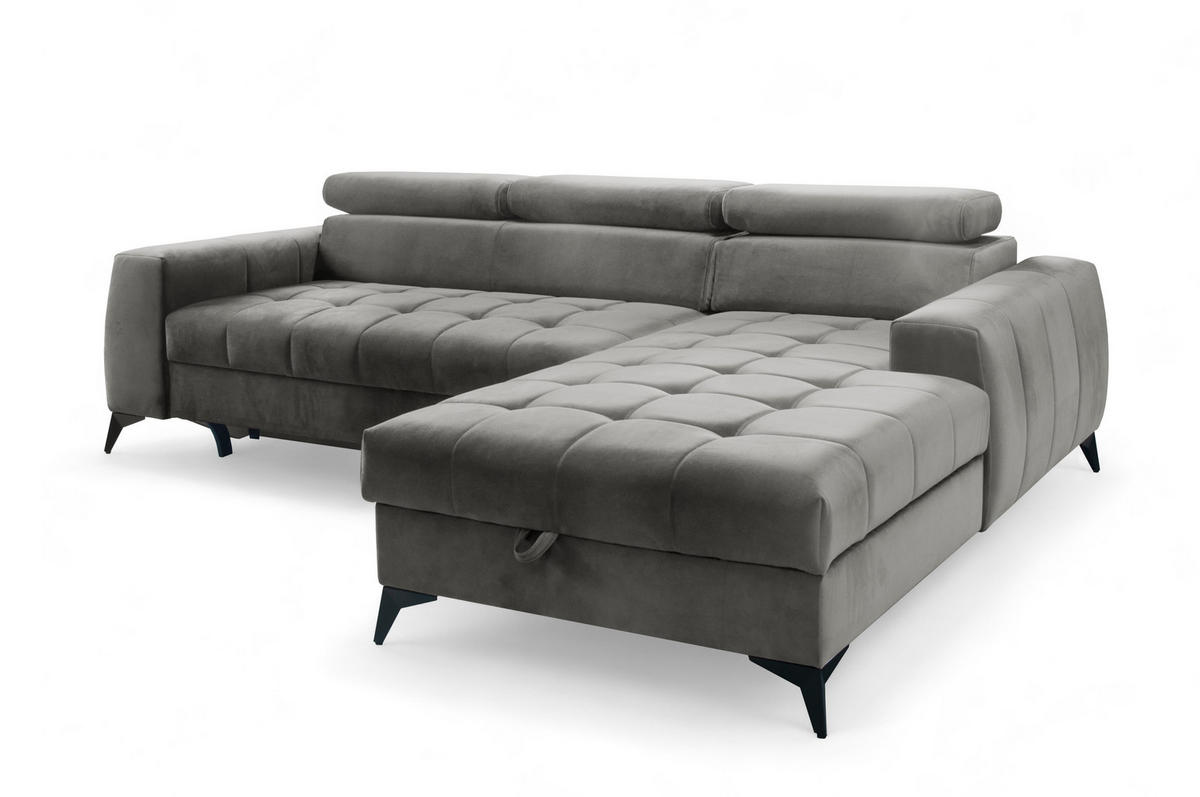ECKSOFA L Form Arkucio Mini Grau 260/200/95 cm Rechts mit Schlaffunktion - Schwarz/Grau, Textil/Metall (260/200cm) - AX Living