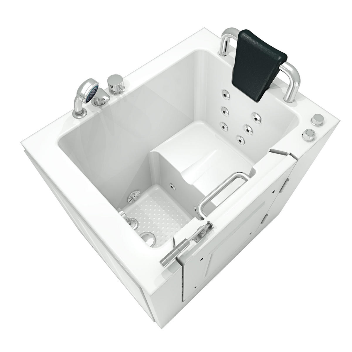 SITZWANNE Whirlpool Badewanne mit Tür S02WP-C-R 100x78cm - Weiß, Glas/Kunststoff (78/113/100cm) - AcquaVapore by Sandra Jentho