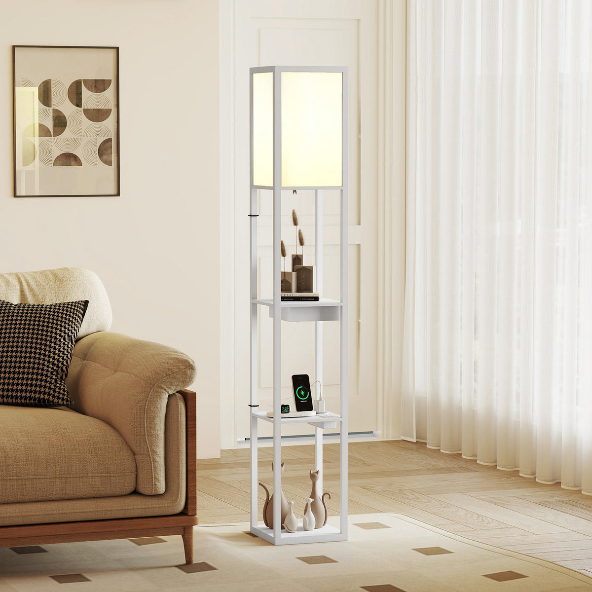 STEHLAMPE MDF Kunststoff Weiß - Weiß, Holzwerkstoff (26/26/159cm) - HOMCOM