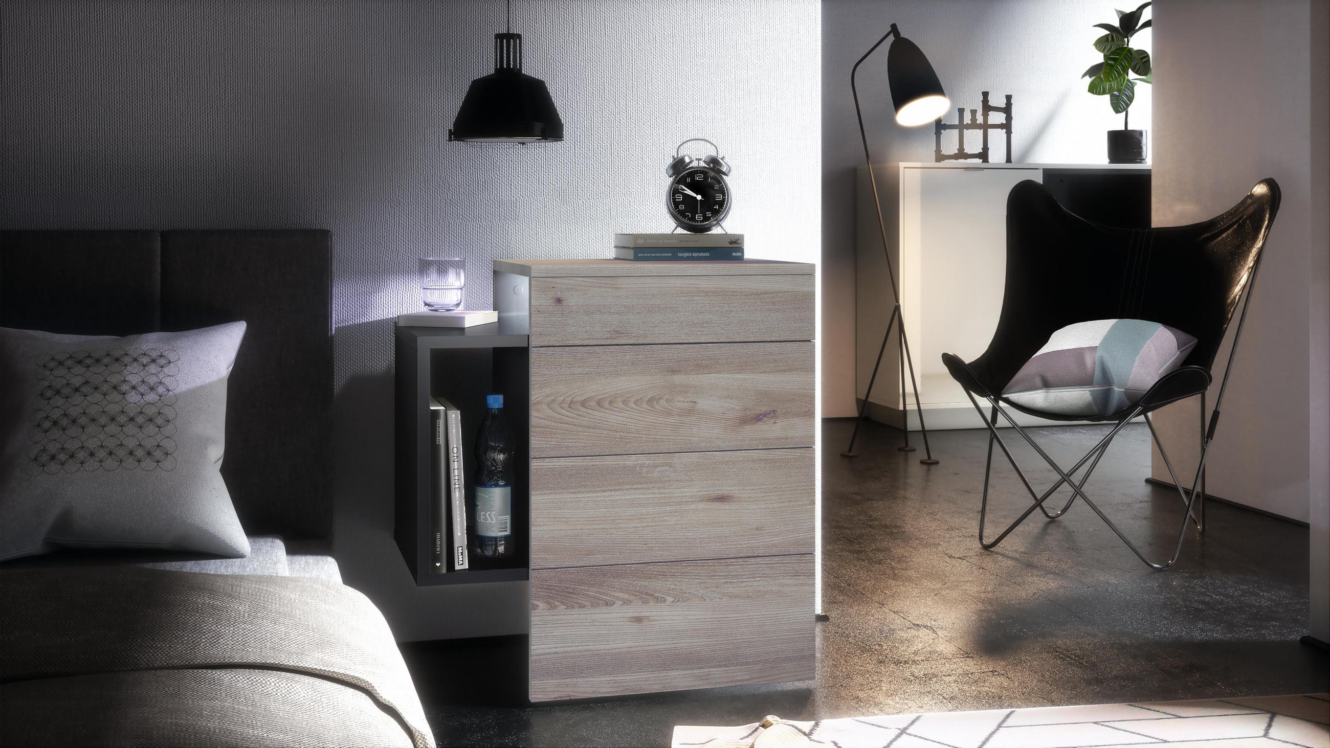 NACHTTISCH Queens Front in Eiche Nordic - Silbereichenfarben, Holzwerkstoff (60/63/36cm) - Vladon