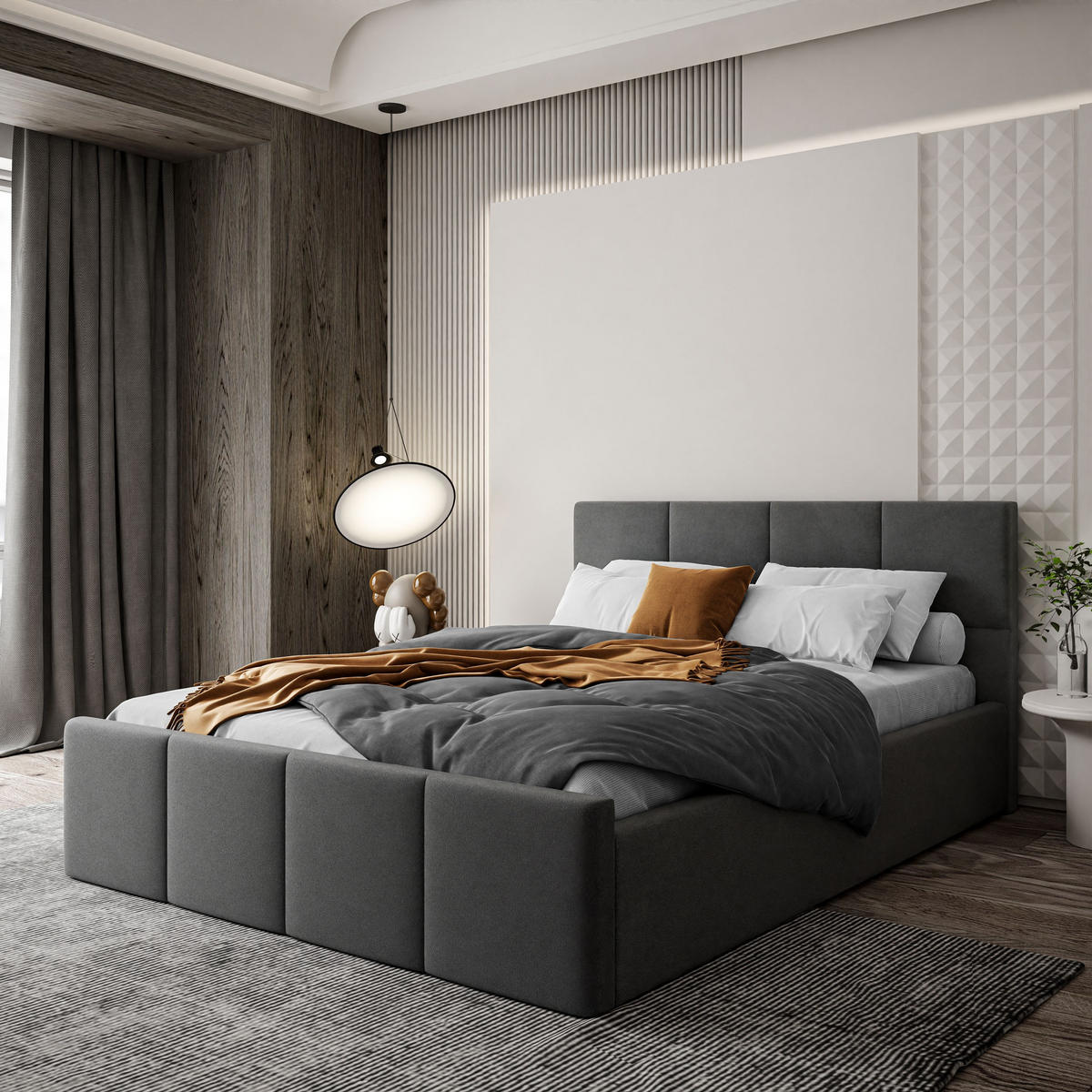 POLSTERBETT AVA 160x200 cm Jasmine 96, 34 Holzlatten, Kopfteil 91 cm - Grau, Textil (160/200cm) - Lookway