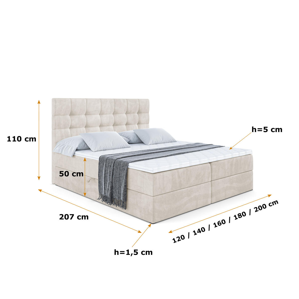 BOXBETT mit H3-Matratze und Lattenrost - BERO - 200x200 Ecru - Ecru, Holzwerkstoff (200/200cm) - ALTDECOR