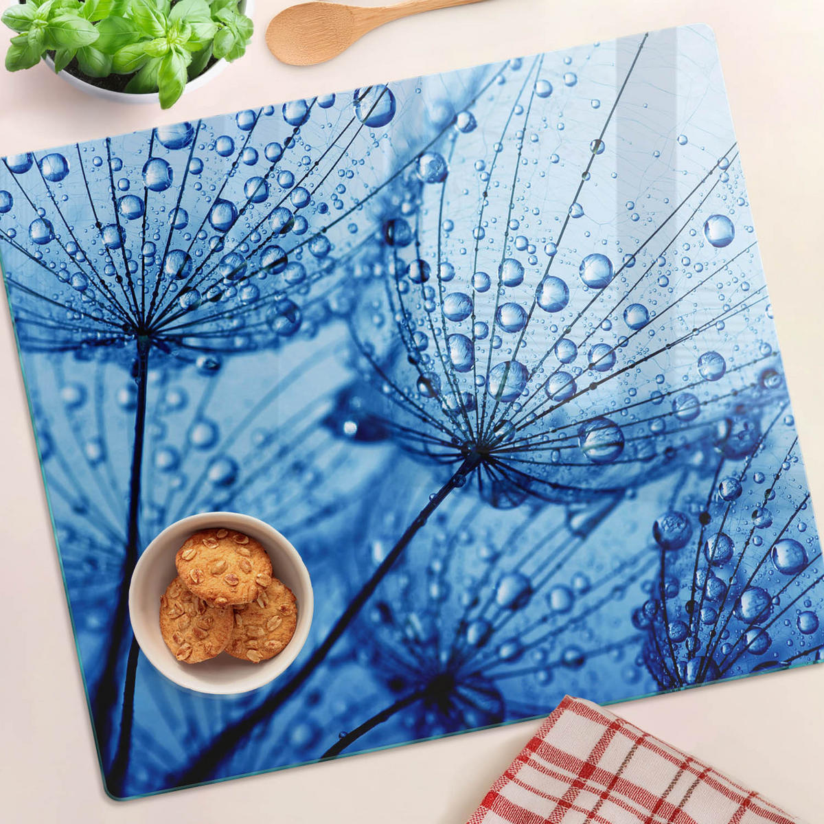 GLASPLATTE 60x52 cm Löwenzahn - Blau, Glas (60/0.4/52cm) - TULUP