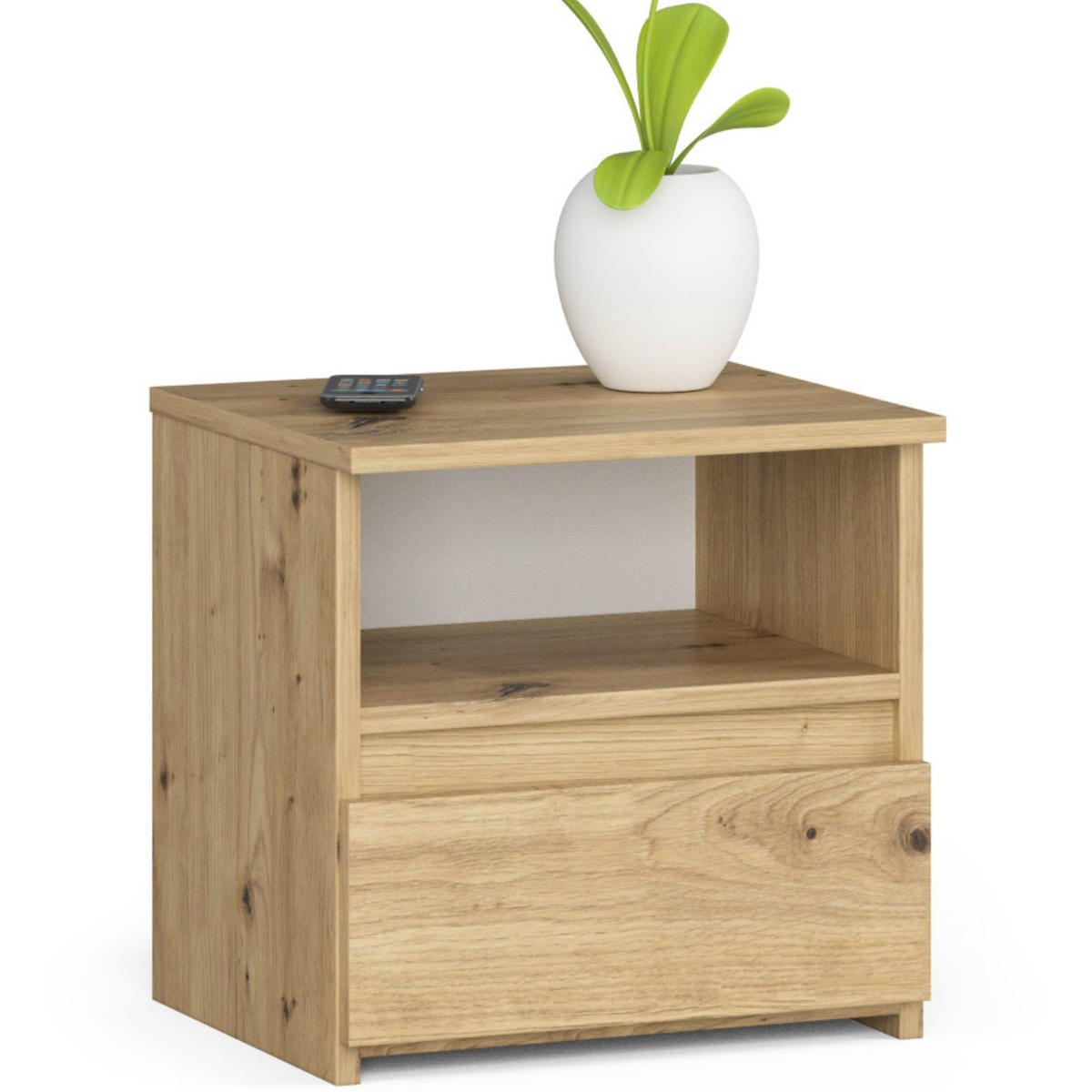 NACHTSCHRANK Eiche Artisan 40x35x40 cm - Erlefarben/Eiche Artisan, Holzwerkstoff (40/40/35cm) - Akord