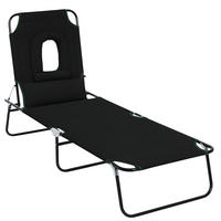 SONNENLIEGE Klappbarer Liegestuhl mit Gesichtsöffnung und Kissen ,187*58*36 cm - Schwarz, Metall (58/36/187cm) - Vallsero