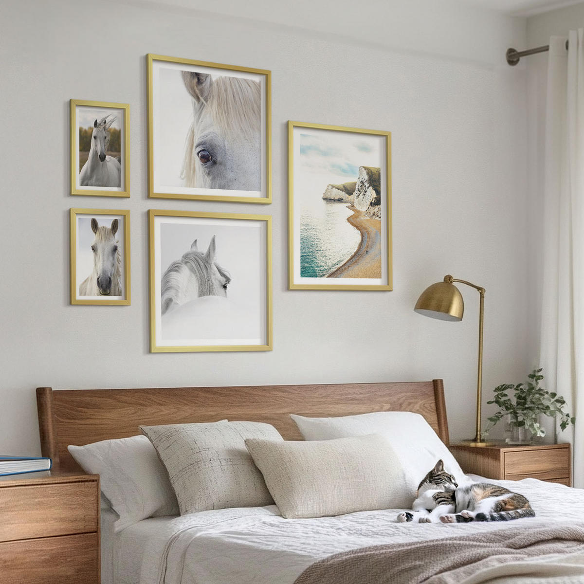BILDER SET 5er Set - 50x50 cm & 20x30 cm & 40x60 cm Goldrahmen - Kontrastierende abstrakte Porträts - Goldfarben, Kunststoff (40/60cm) - TULUP