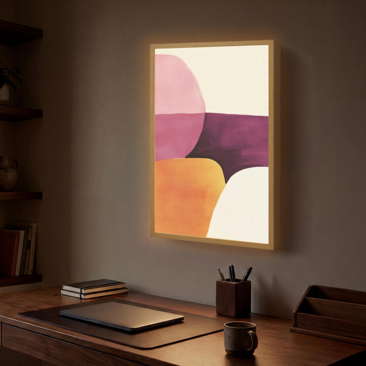 NÁSTĚNNÁ LAMPA S AKUMULÁTOREM Tvary - abstraktní - barevné 40x60 cm - růžová, kompozitní dřevo (40/60/8cm) - OnlyWow