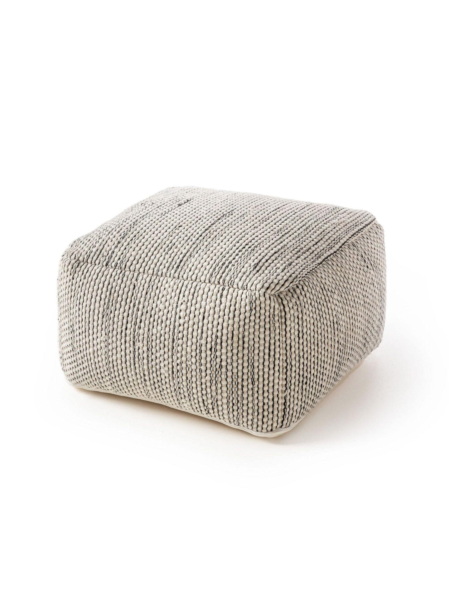 RUČNÝ vlnený puf Rocco Béžová/Čierna 55x55x30 cm - béžová, textil (55/30/55cm) - KUNSTLOFT