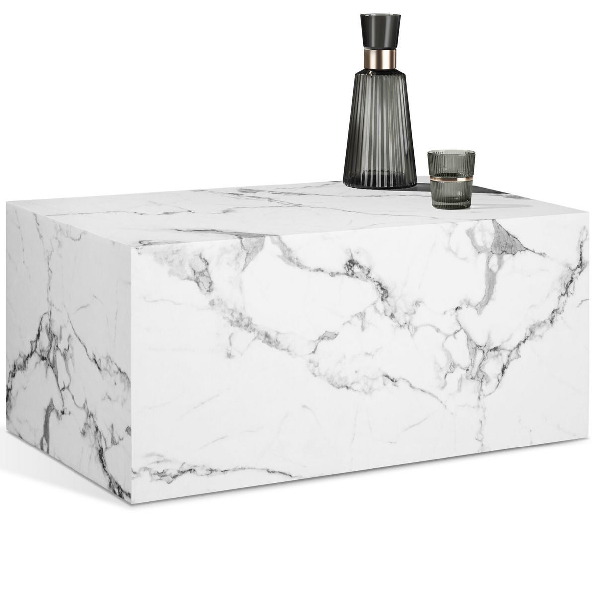 COUCHTISCH Lasley, inkl. Bodenschoner, Belastbarkeit 45 kg, Marmor Optik weiß - Weiß, Holz (50/90/40cm) - tectake