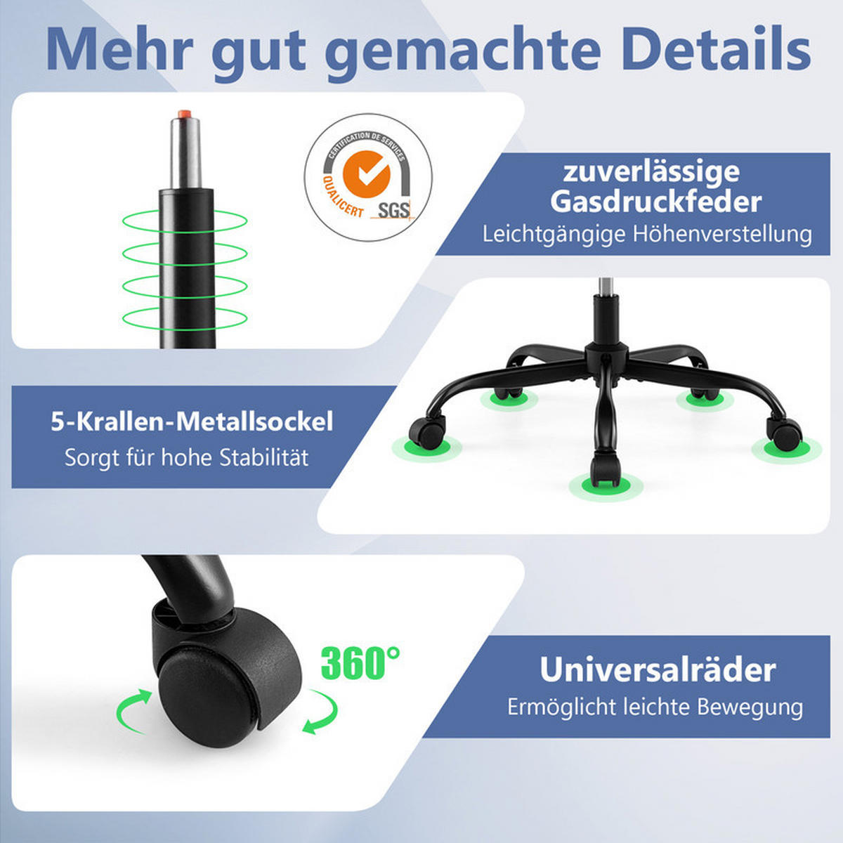 BÜROSTUHL mit ausziehbarer Fußstütze schwarz - Schwarz, Metall (75/113/66cm) - COSTWAY