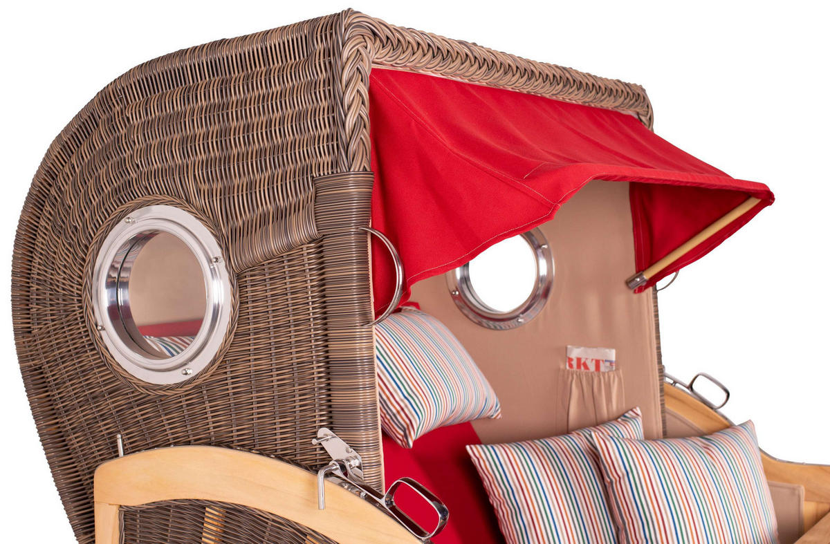 STRANDKORB Baltikum Teak 2,5 Sitzer - Rot/Braun, Holz/Metall (142/170/95cm) - Mr. Deko