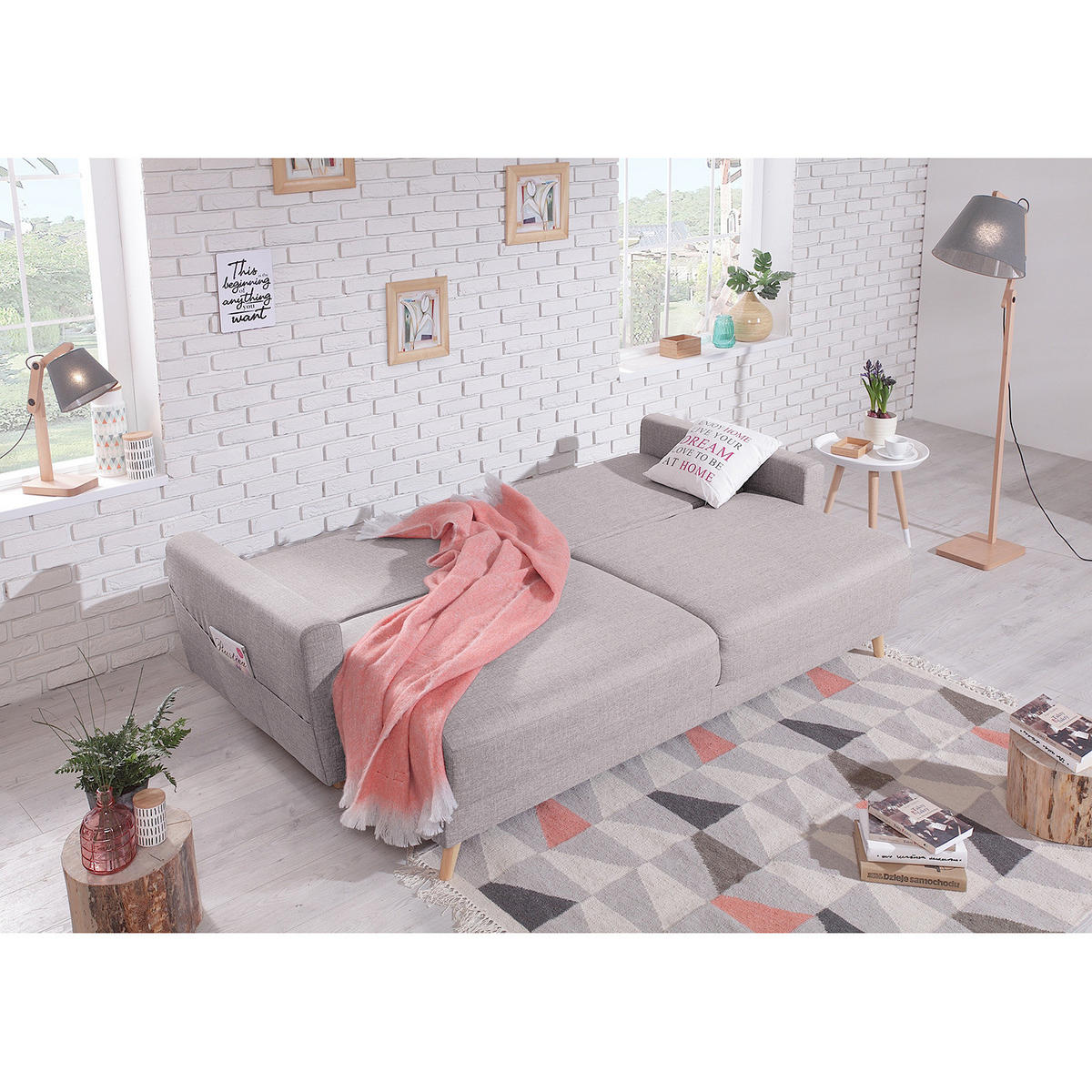 3-SITZER SOFA - Hellbraun/Hellrosa, Textil (220/90/90cm) - home24