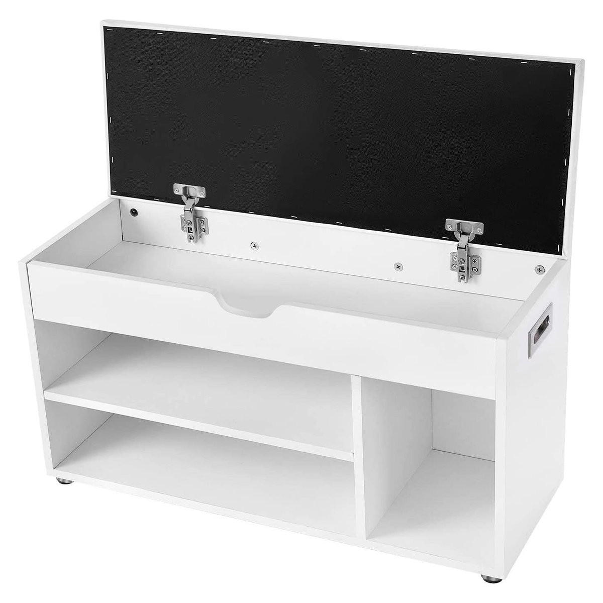SCHUHBANK 3 Fächer und 1 Truhe mit bequemer Sitzfläche - H44 cm - Weiß, Holzwerkstoff (30/44/80cm) - Calicosy