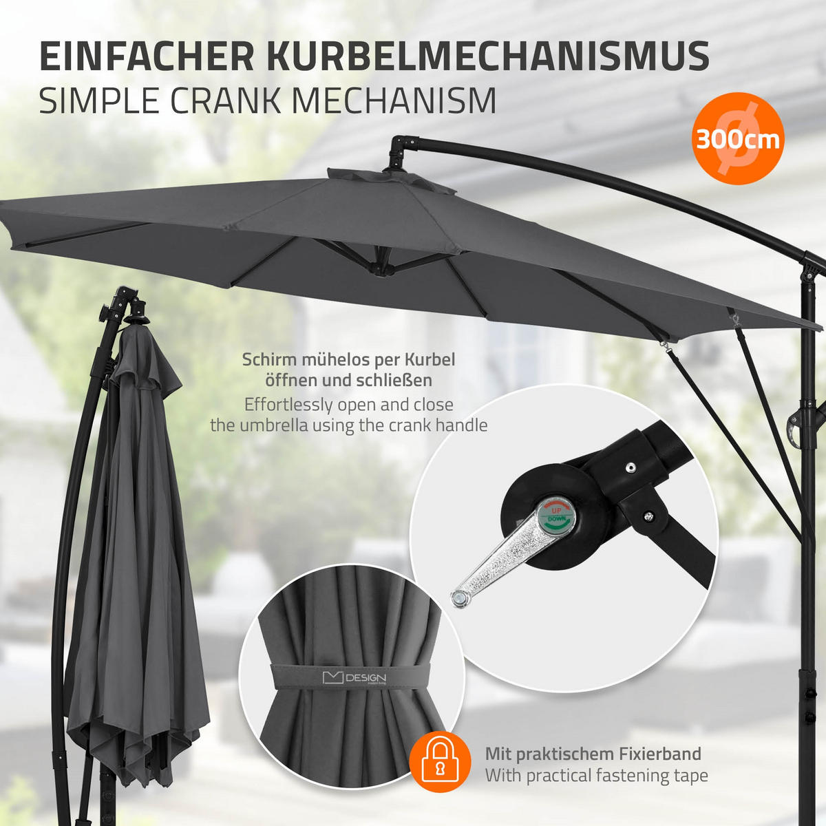 AMPELSCHIRM Ø 300 cm in Anthrazit aus Aluminium - Anthrazit, Metall (300/300cm) - ML-DESIGN