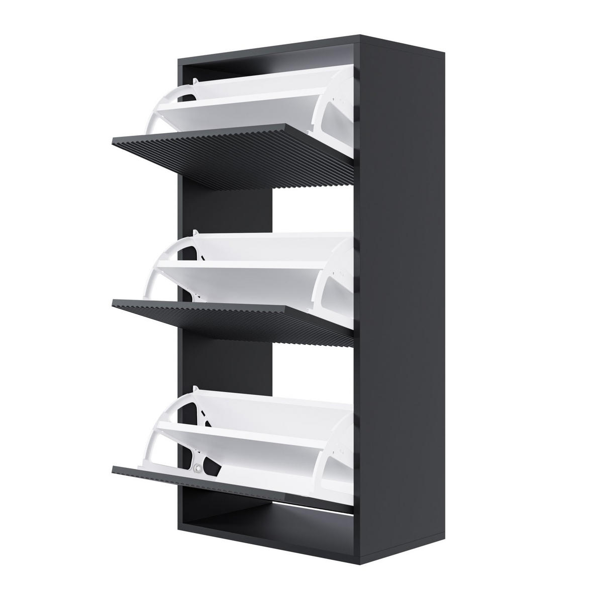 WAND-SCHUHSCHRANK Veldio mit 3 Klappen Schwarz 50 cm - Schwarz, Holzwerkstoff (50/103/30cm) - Selsey