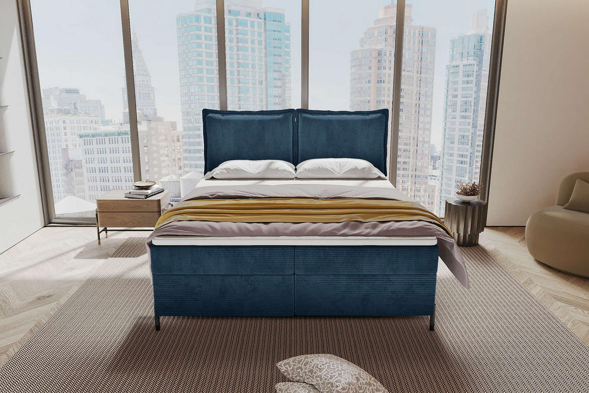 BOXSPRINGBETT VERO Cordstoff Blau 160/200 cm - Blau/Schwarz, Holzwerkstoff/Textil (160/200cm) - 99rooms