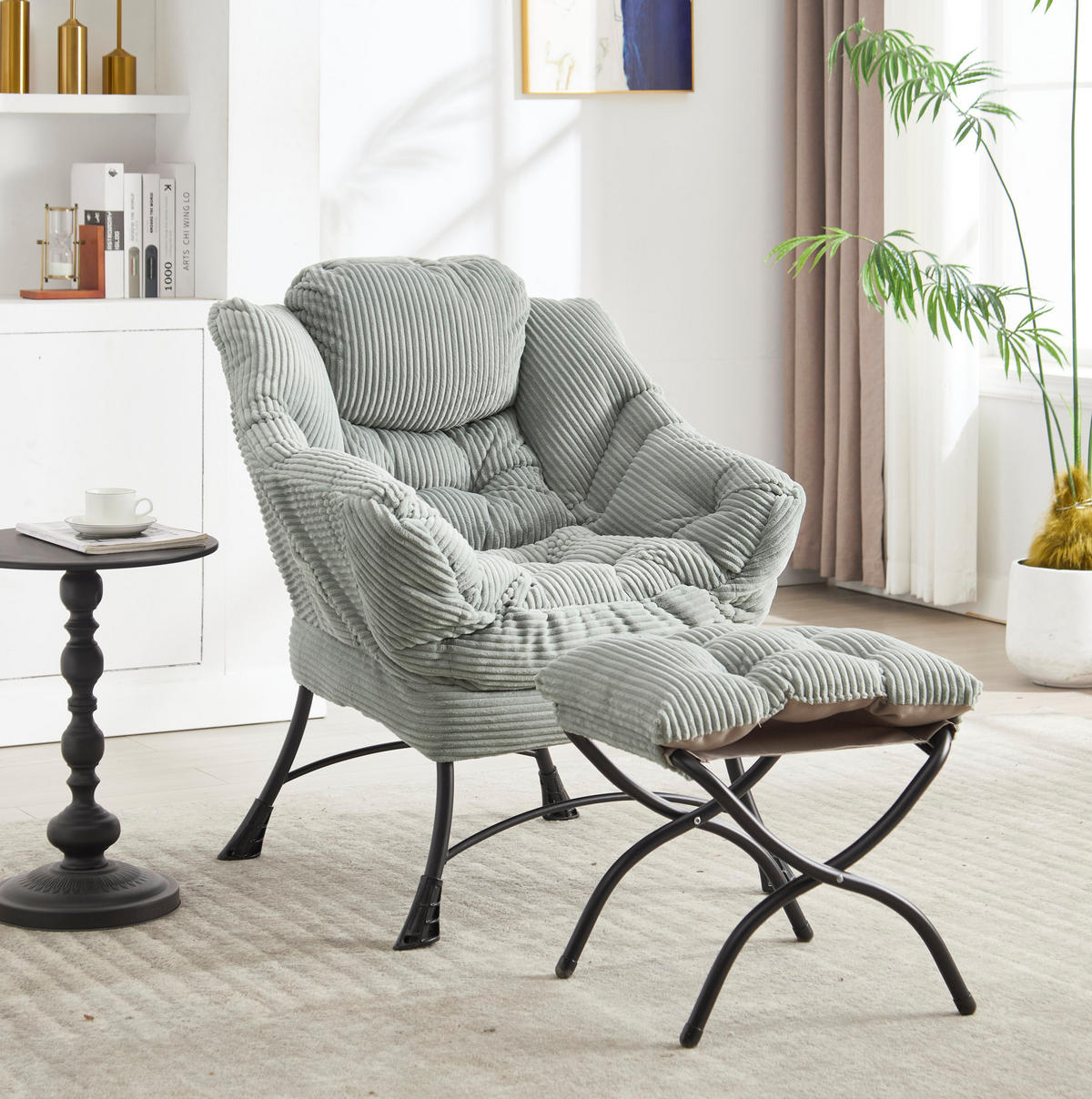 SESSEL 70/95/64 cm Hellgrün aus Stahl mit Hocker - Hellgrün, Textil (69.9/95/64cm) - OKMYHOME