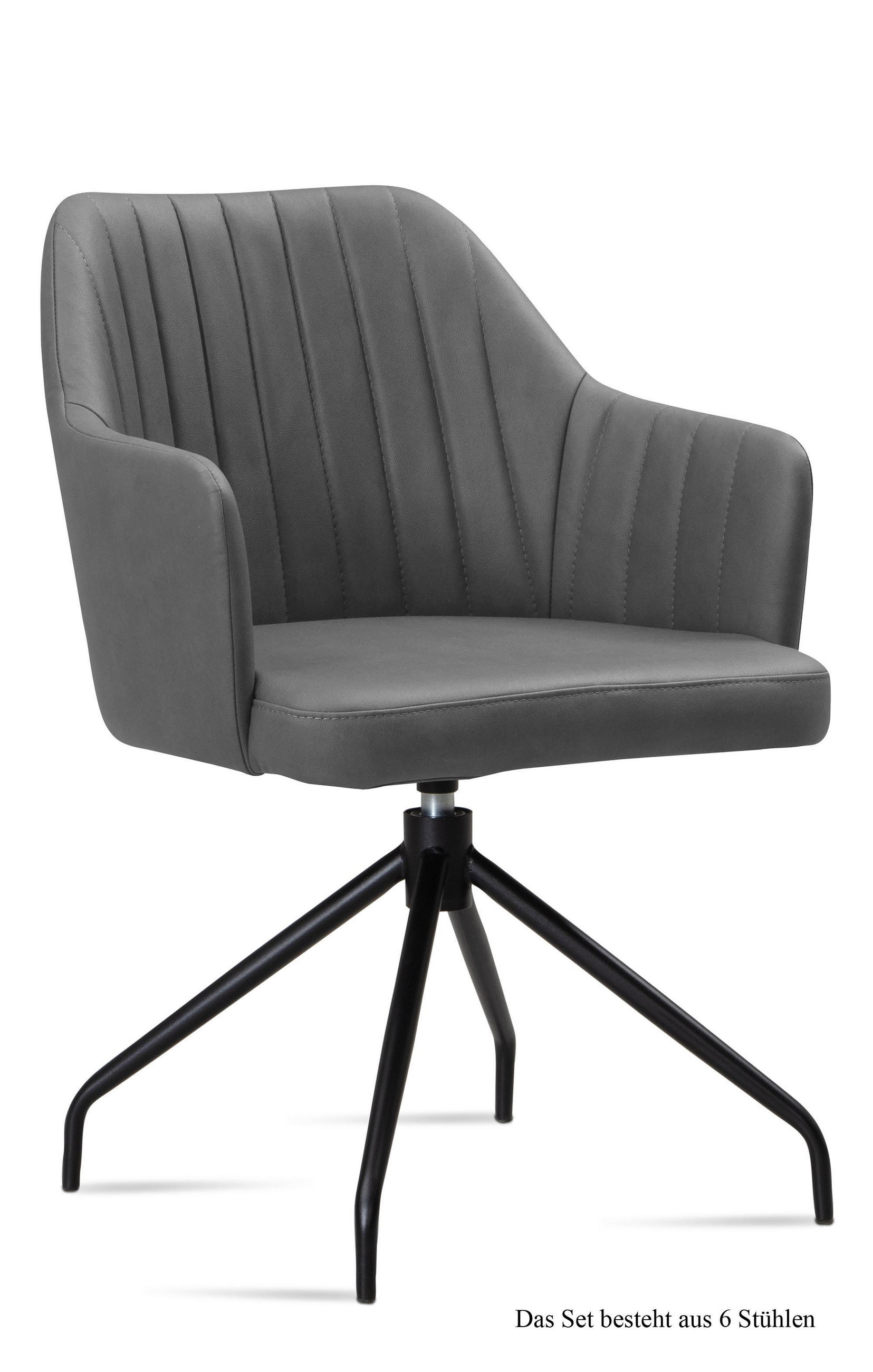 ARMLEHNSTUHL drehbar (6er-Set) Dorena 58x81x60 Schwarz/Grau - Schwarz/Grau, Kunststoff (60/81/58cm) - 58aufmkessel