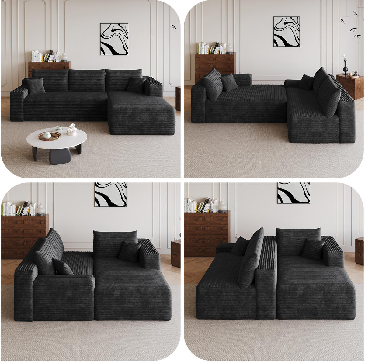 ECKSOFA 241 cm aus Stoff mit Cordbezug und ohne Montage Schwarz - Schwarz, Textil (151/241cm) - Modenvie