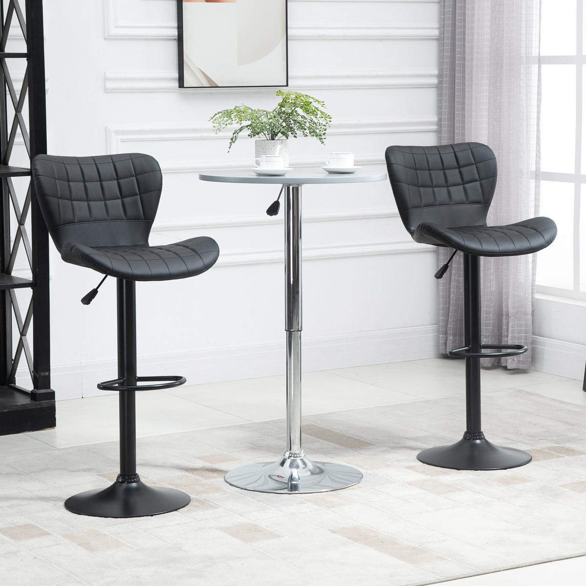 BARHOCKER 2er-Set höhenverstellbar drehbar Schwarz 57/58/87–107 cm - Schwarz, Leder (51.5/109/47cm) - MIVRAY
