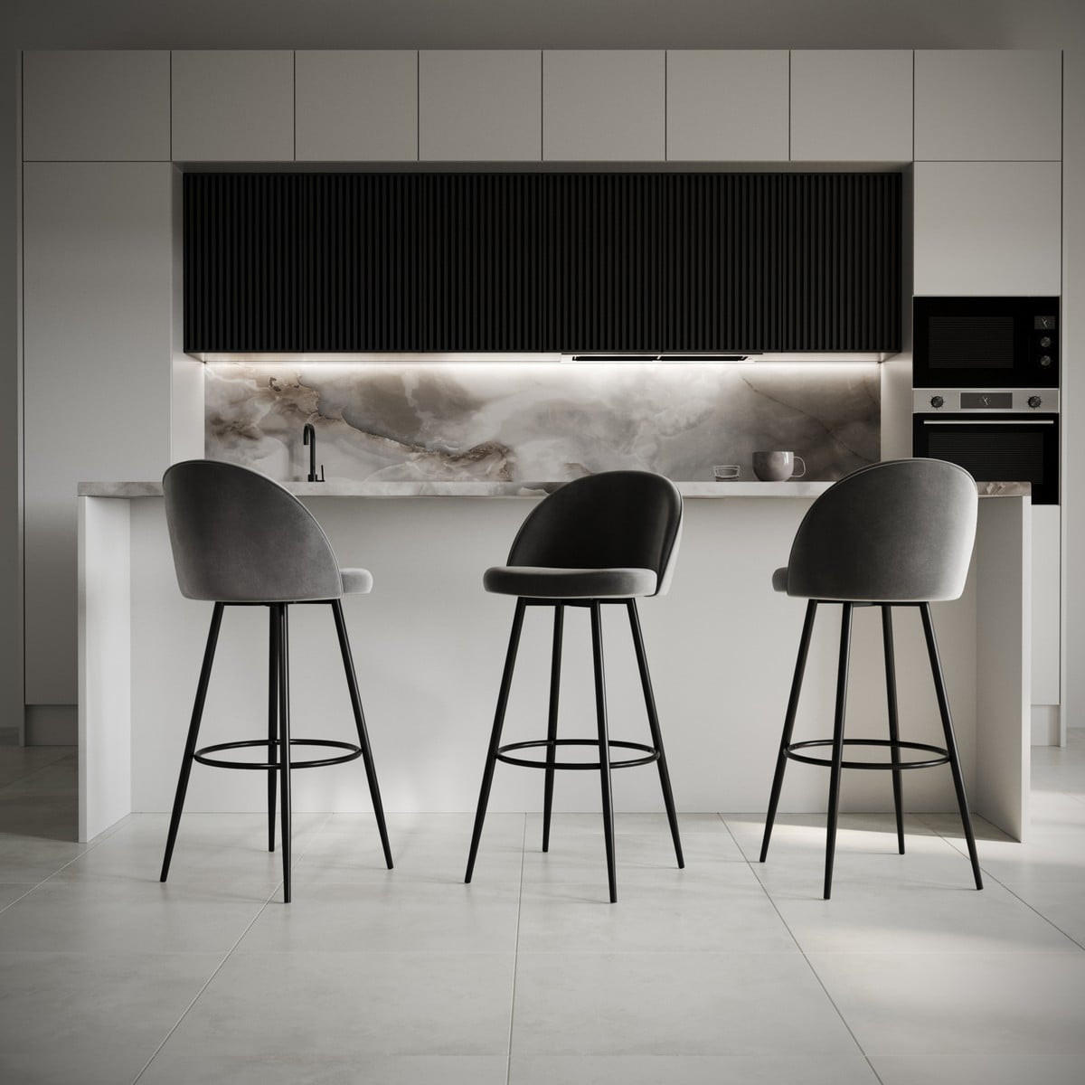 BARHOCKER (2er-set) aus samt - houndi 52/47/102 cm - Dunkelgrau, Textil (47/102/52cm) - Calicosy