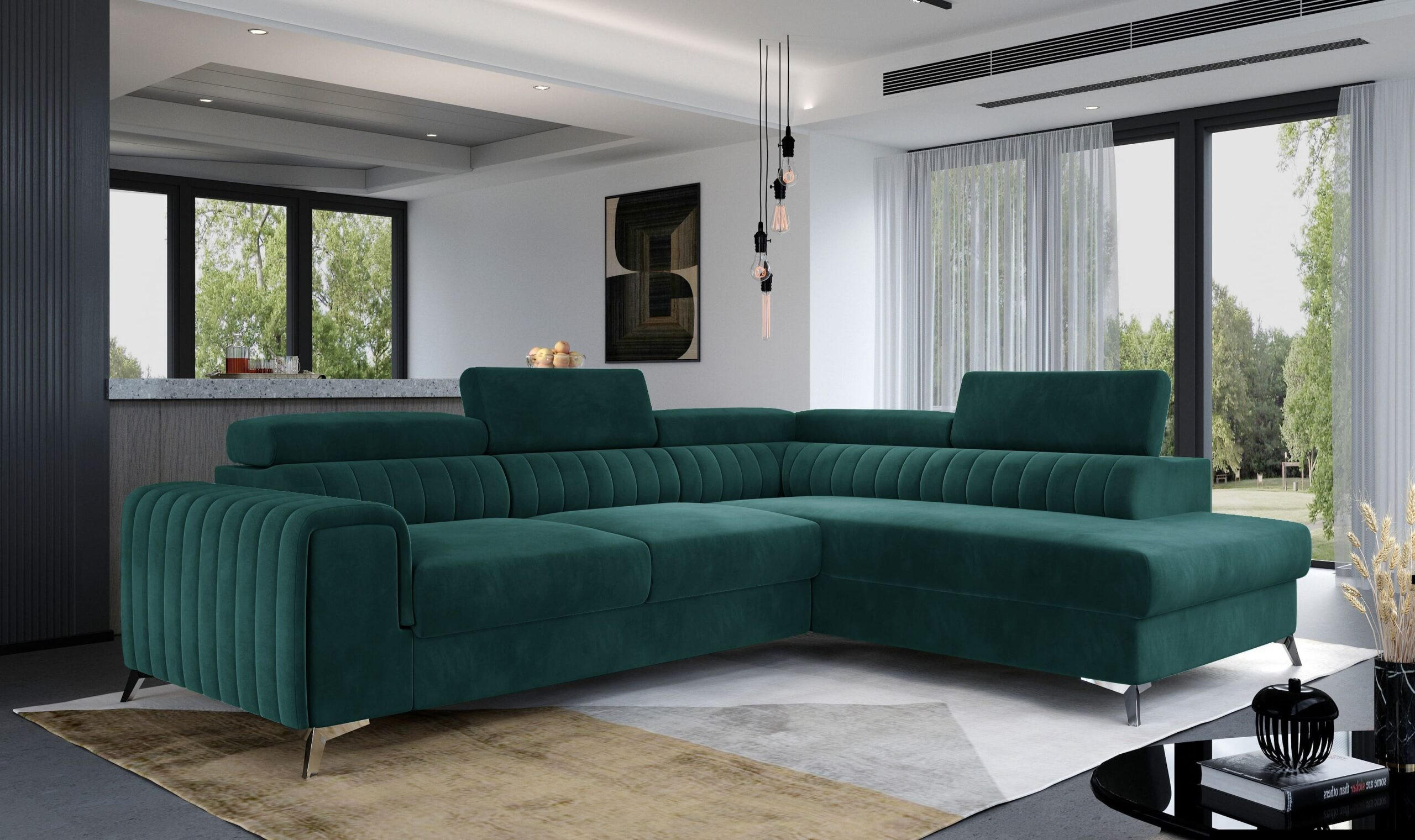 Thumbnail - Möblo Ecksofa, Dunkelgrün, Textil, 4-Sitzer, L-Form, 275x205 cm, Wohnzimmer, Sofas & Couches, Wohnlandschaften, Ecksofas