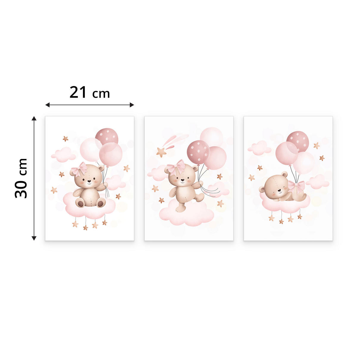 SADA PLAGÁTOV Do Detskej Izby Mackovia Balóny Oblaky A4 21 x 30 cm - biela/ružová, papier (21/30/1cm) - Muralo
