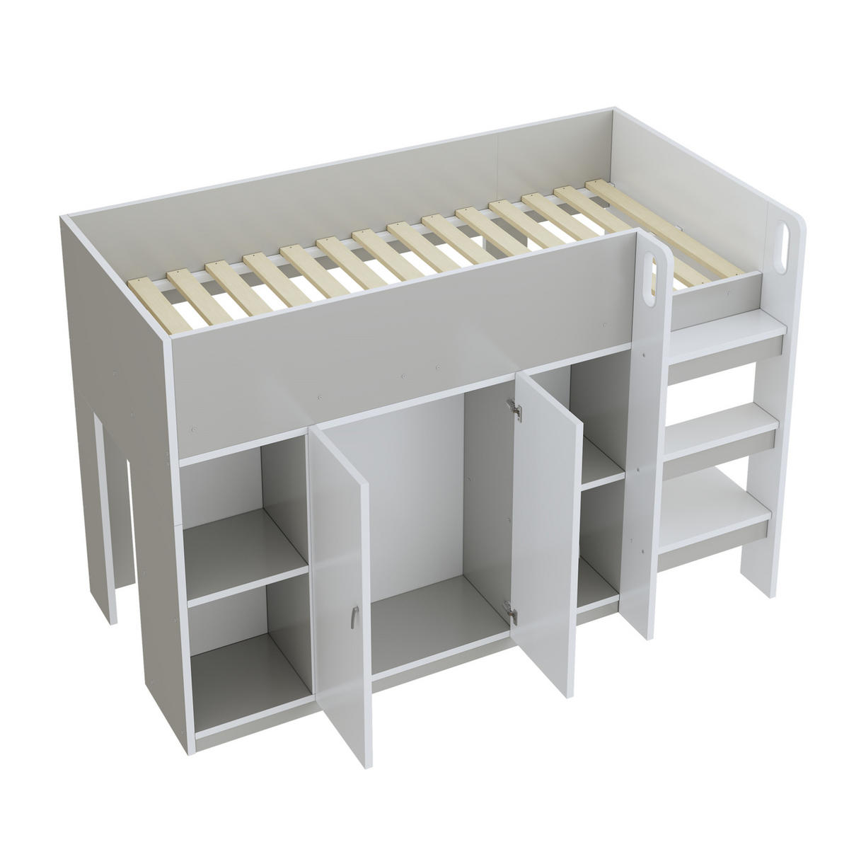 HOCHBETT aus Spanplatte 90x200 cm Weiß/Grau mit Schrank, Regalen und Stauraum - Grau, Holz (90/200cm) - IVMEU