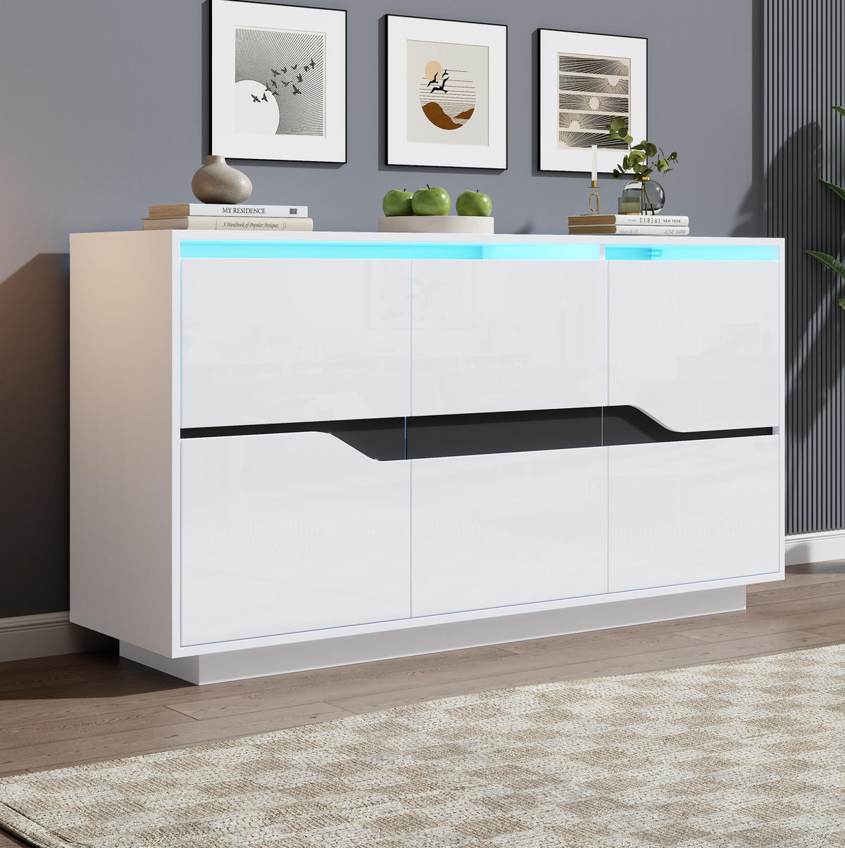 SIDEBOARD 140/40/70 cm Weiß/Schwarz aus Spanplatte mit LED - Weiß, Holzwerkstoff (40/70/140cm) - OKMYHOME