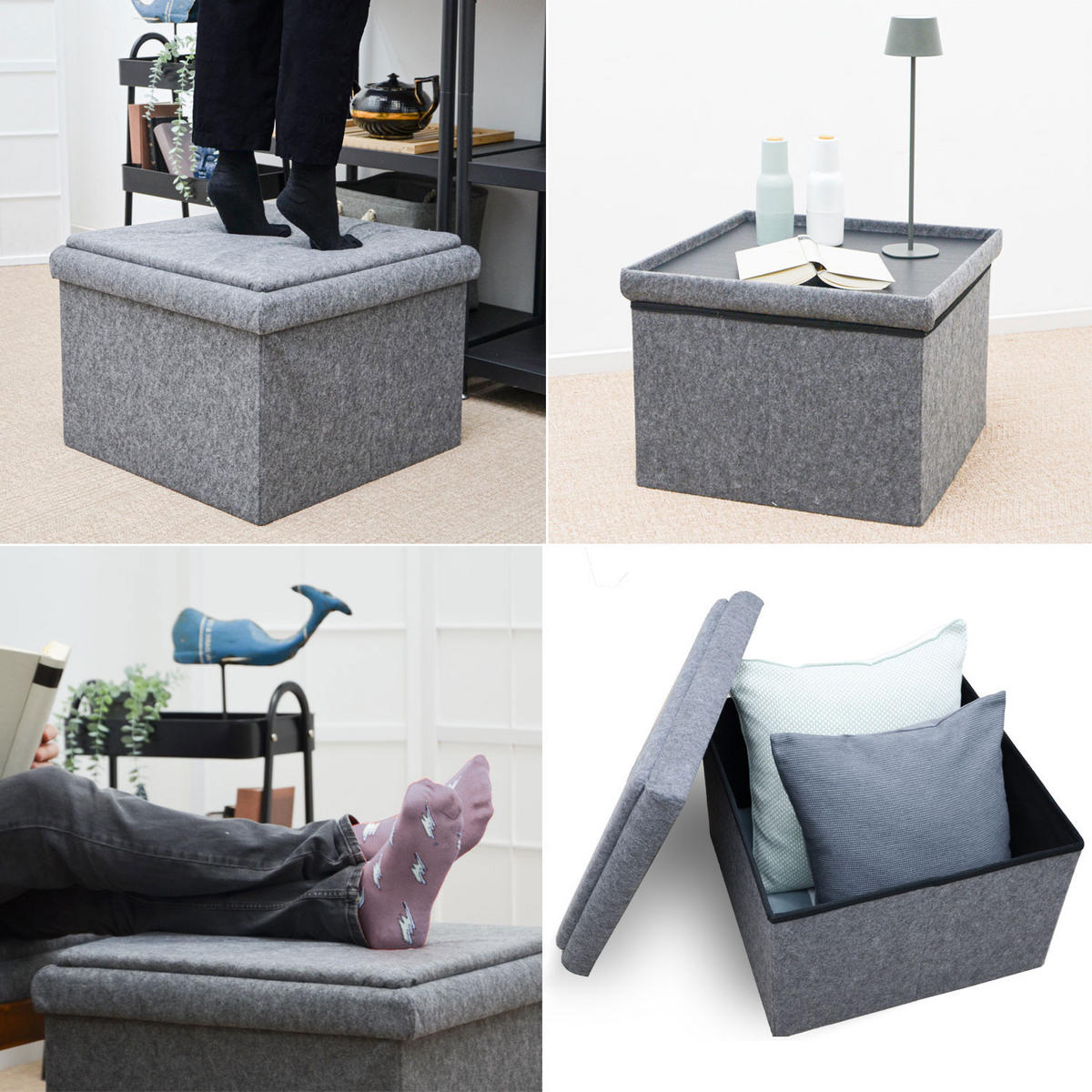BEISTELLTISCH mit Stauraum 56/56/40 cm Grau - Grau, Kunststoff (56/56/40cm) - Dunedesign