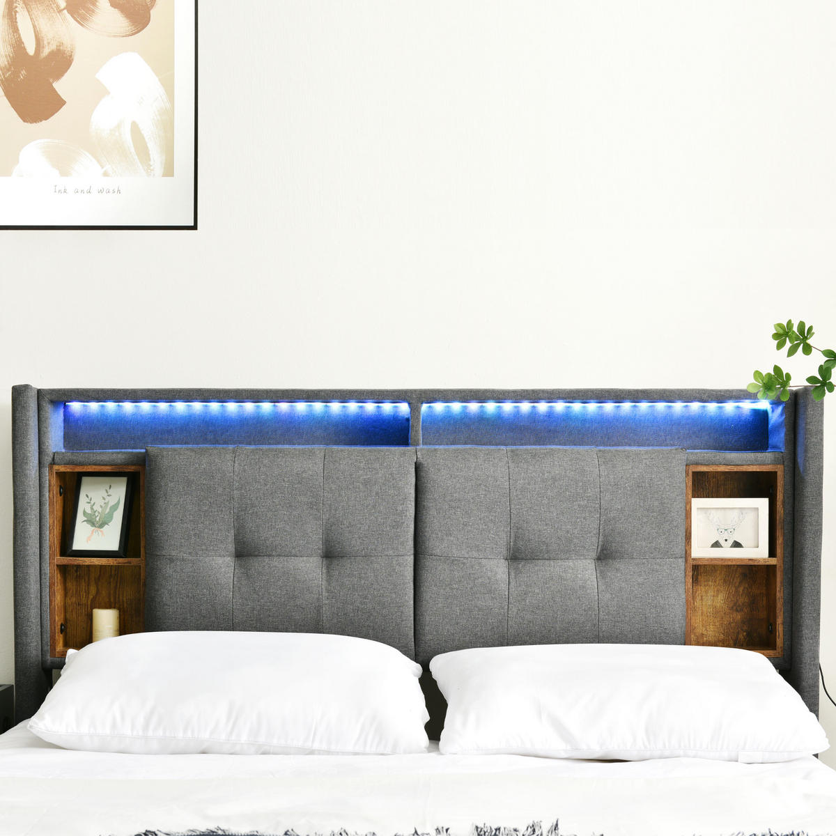 ČALOUNĚNÁ POSTEL 140/200 cm v šedé barvě s úložným čelem, LED a USB - šedá, kov/kompozitní dřevo (140/200cm) - CHICFURN