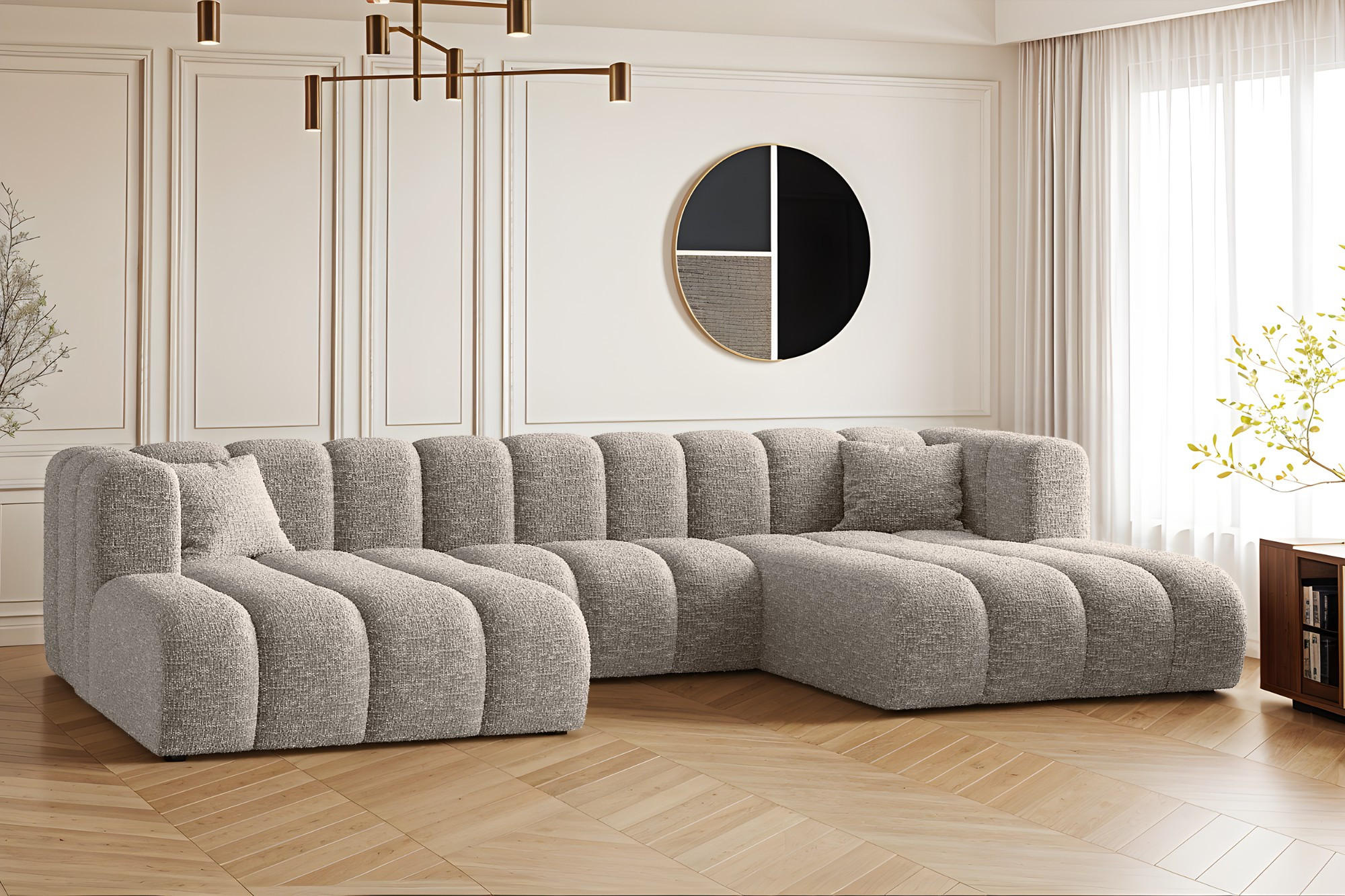 ECKSOFA U-form Grand modular stoff Haga Hellgrau - Hellgrau, Holz (317/179cm) - Kaiser Möbel