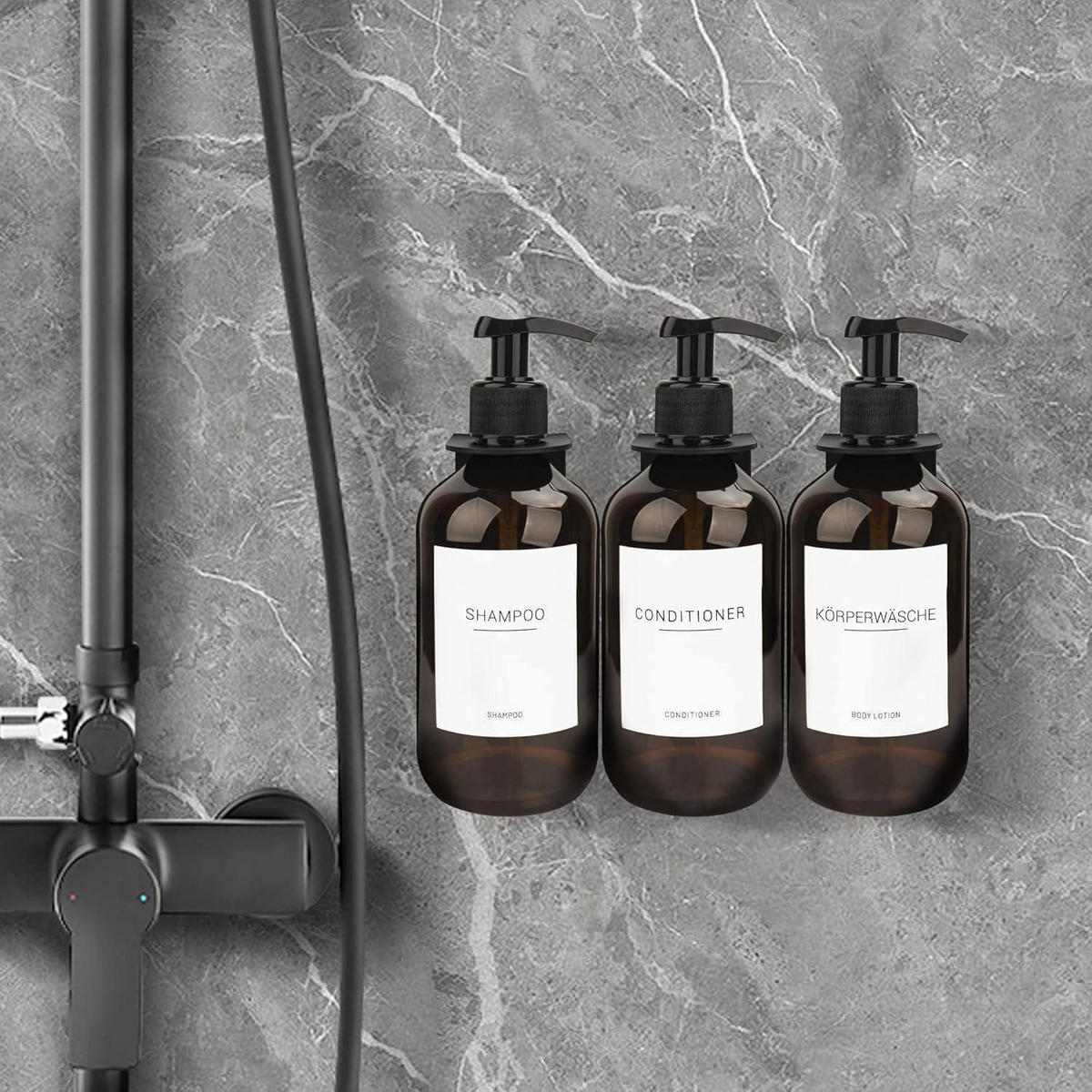SEIFENSPENDER 3er-Set 500ml PET mit Wandhalterung - Braun, Kunststoff (7.4/16.7/7.4cm)