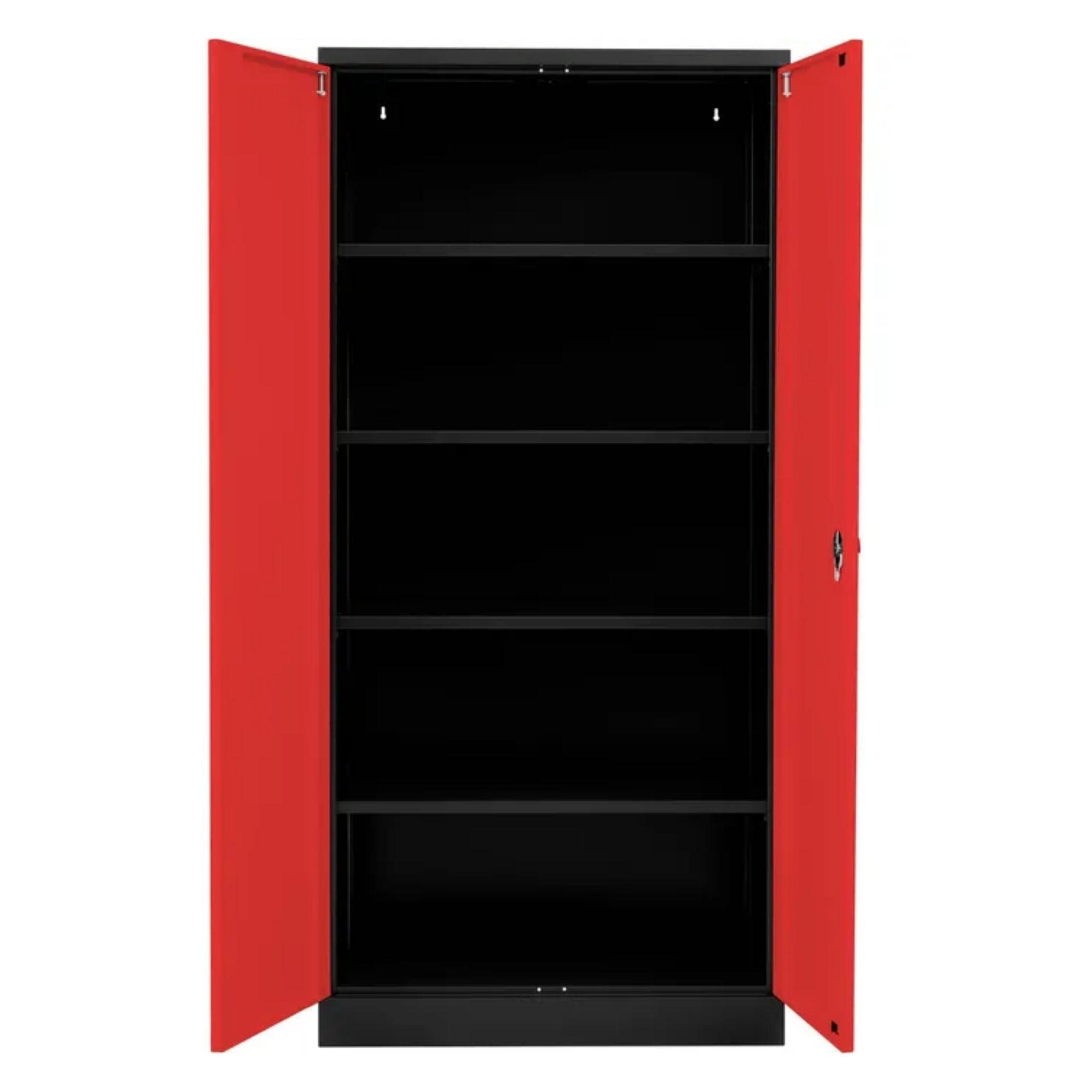 STAHLSCHRANK Bee mit 10 lackierten Fachböden 195x92x60 cm Korpusfarbe Schwarz Frontfarbe Feuerrot - Rot, Metall (92/195/60cm)