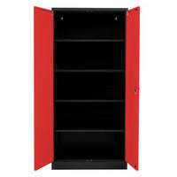 STAHLSCHRANK Bee mit 10 lackierten Fachböden 195x92x60 cm Korpusfarbe Schwarz Frontfarbe Feuerrot - Rot, Metall (92/195/60cm)