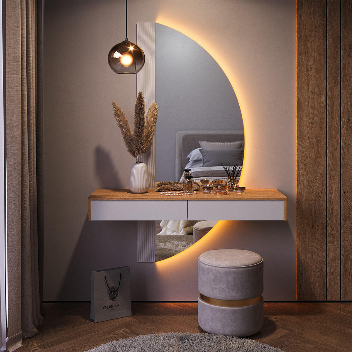 SCHMINKTISCH Melisa Weiß 120 cm mit LED Beleuchtung - Eichefarben/Weiß, Holzwerkstoff (120/161.1/40cm) - Vicco