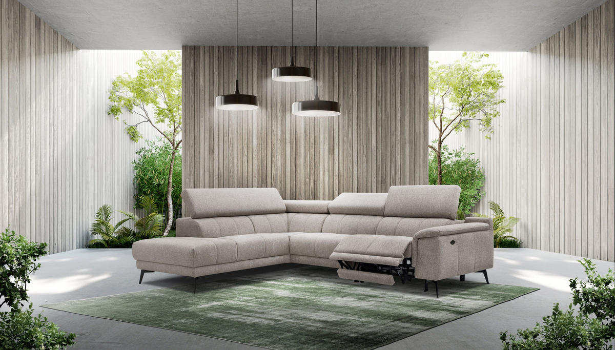 ECKSOFA FIERO 5-Sitzer mit 1 Relaxfunktion, taupe - Taupe, Holzwerkstoff/Textil (228/290cm) - Courtois Laville
