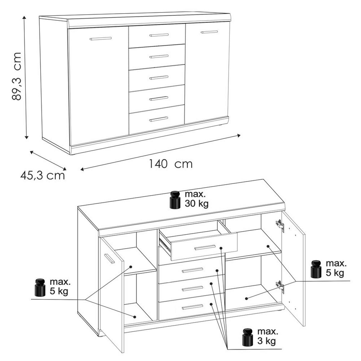SIDEBOARD Imperia-129 - Braun, Holzwerkstoff (140/89/45cm) - Lomado
