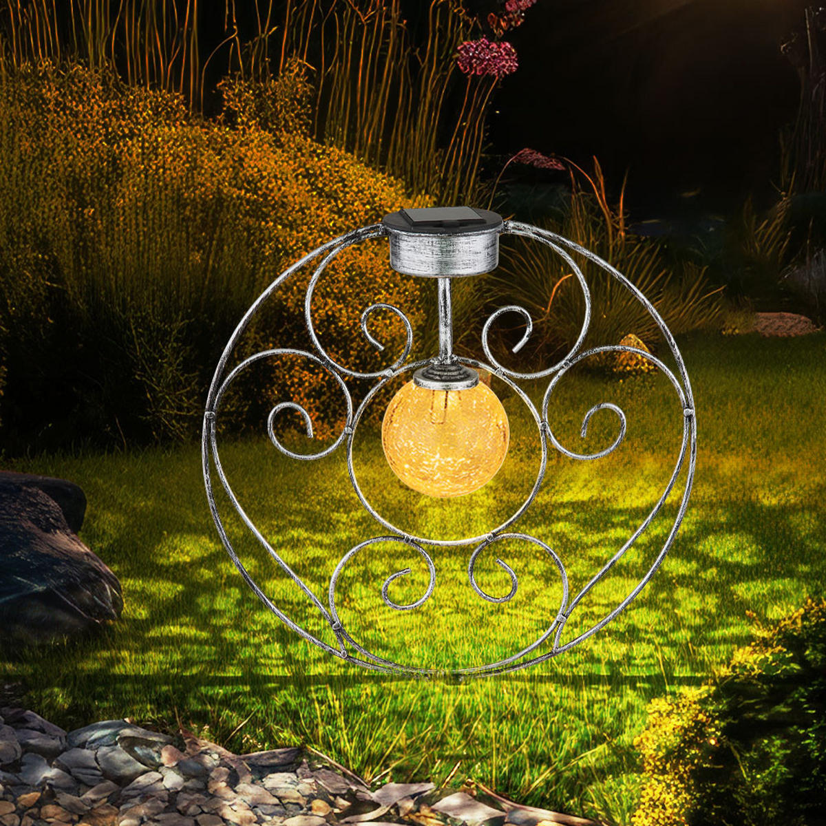 LED AUSSENLEUCHTE Metall Silber Kugel - Silberfarben, Glas (30/8.5/41cm) - Globo Lighting