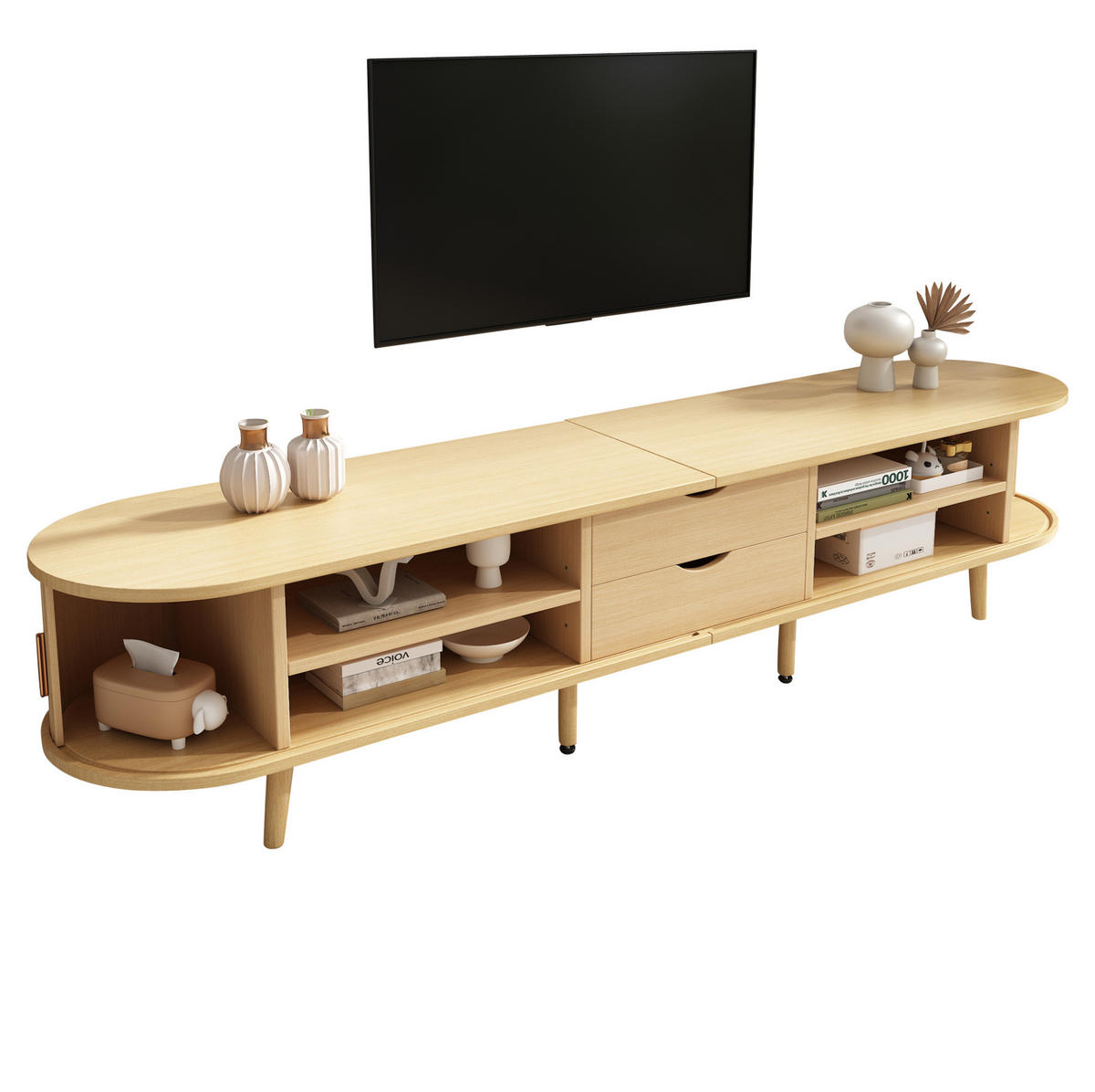 TV-SCHRANK 175/40/42 cm helles Walnussholz MDF mit 2 Schubladen und Schiebetüren - Alteiche, Holzwerkstoff (175/42/40cm) - OKWISH