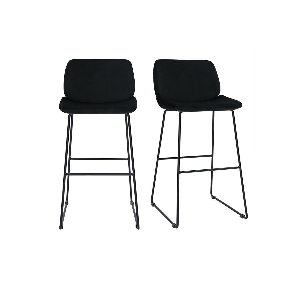 BARHOCKER Samt Schwarz Metall 65 cm 2er-Set KAOLY - Schwarz, Textil (49.5/89/42.5cm) - Miliboo