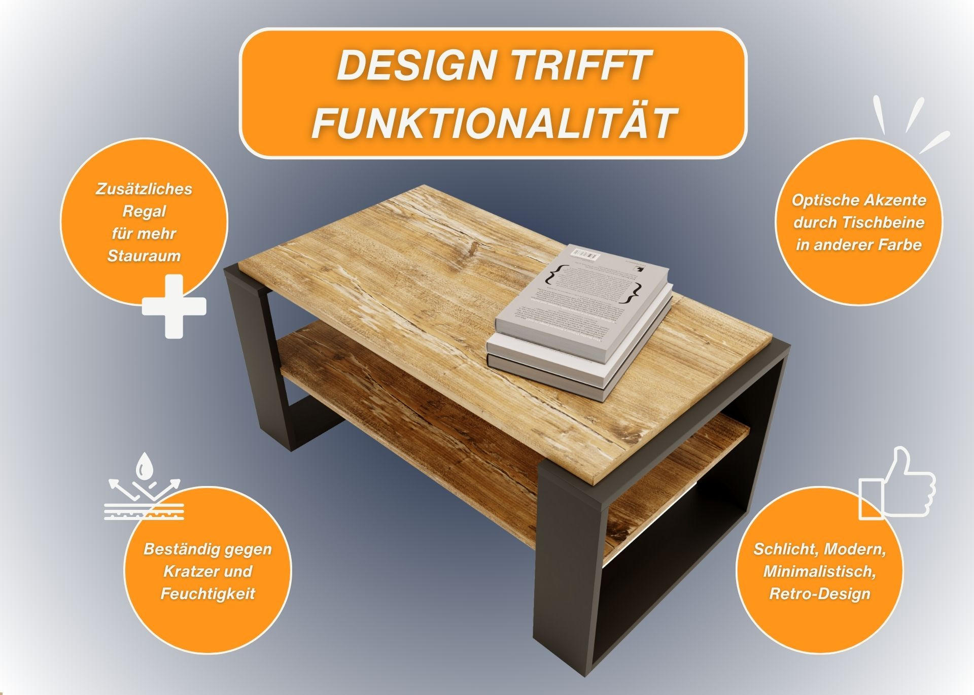 Thumbnail - CraftPAK Couchtisch, Kiefer Milford, Schwarz, Holzwerkstoff, Rechteckig, 96x42x53.8 cm, Wohnzimmer, Wohnzimmertische, Co...