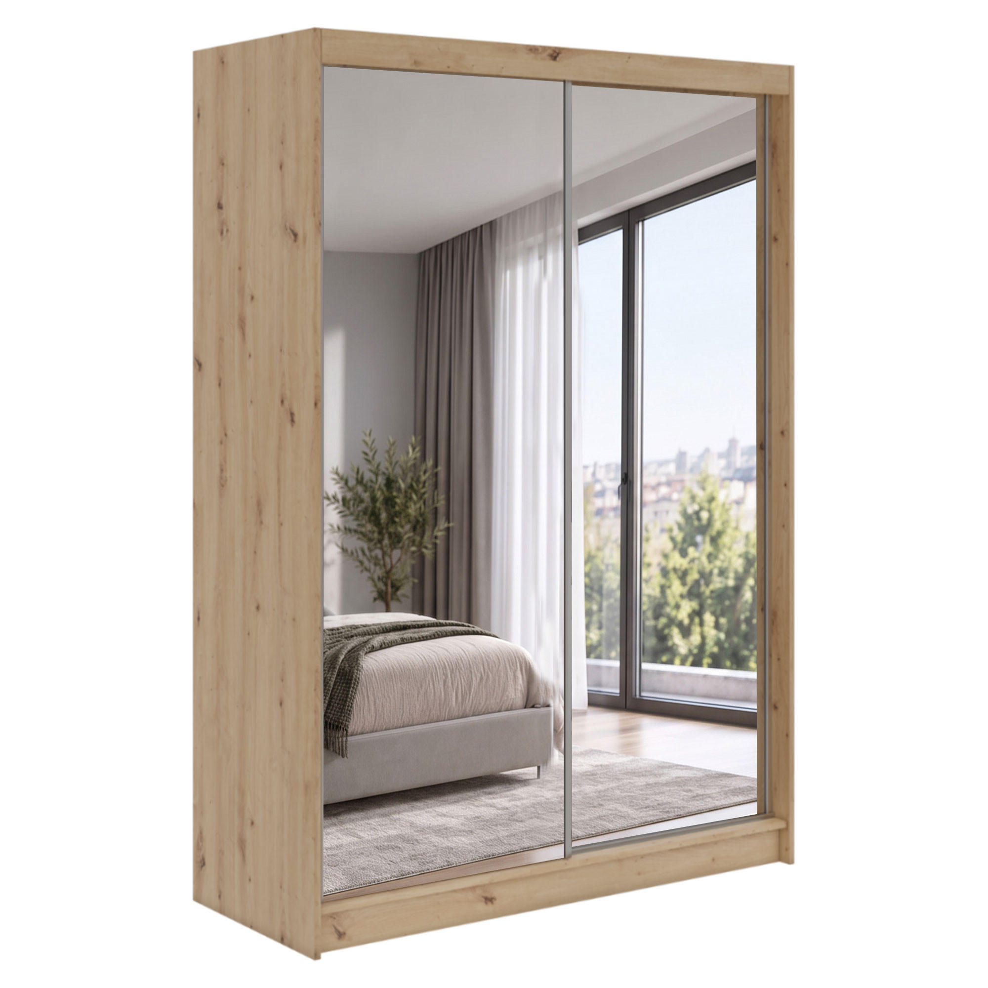 Beautysofa Schwebetürenschrank Eiche Artisan 160x216x61 cm
