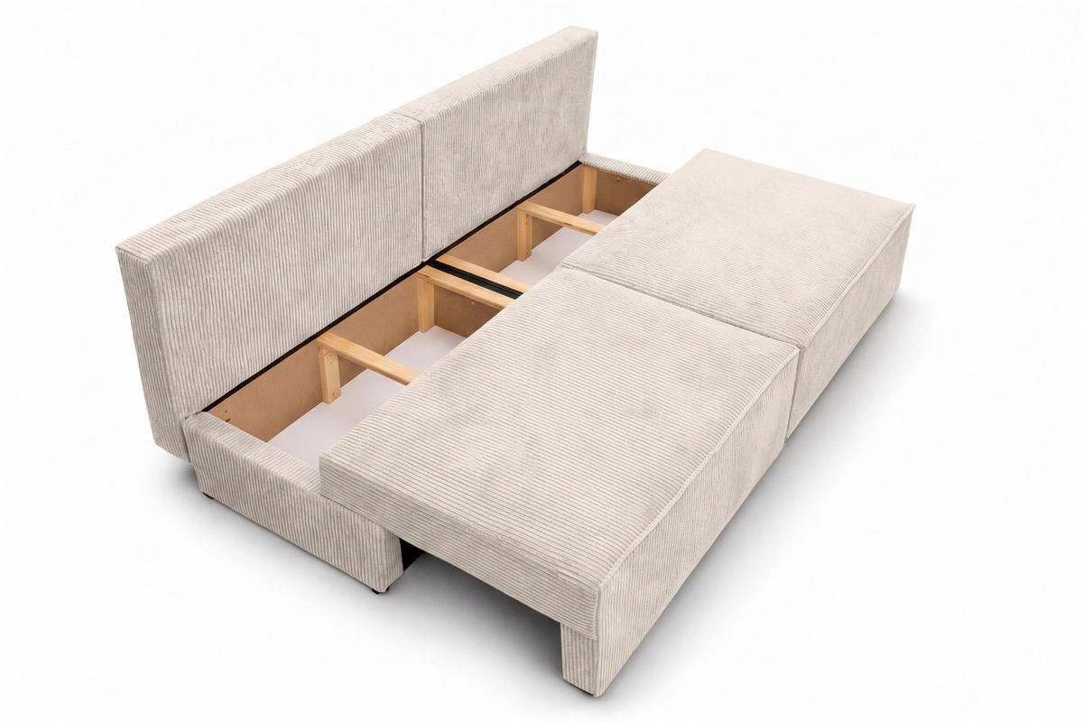 SOFA Mit Schlaffunktion Und Bettkasten, Cordstoff Poso, Beige, BEST MINI - Creme, Holz (200/83/98cm) - Kaiser Möbel