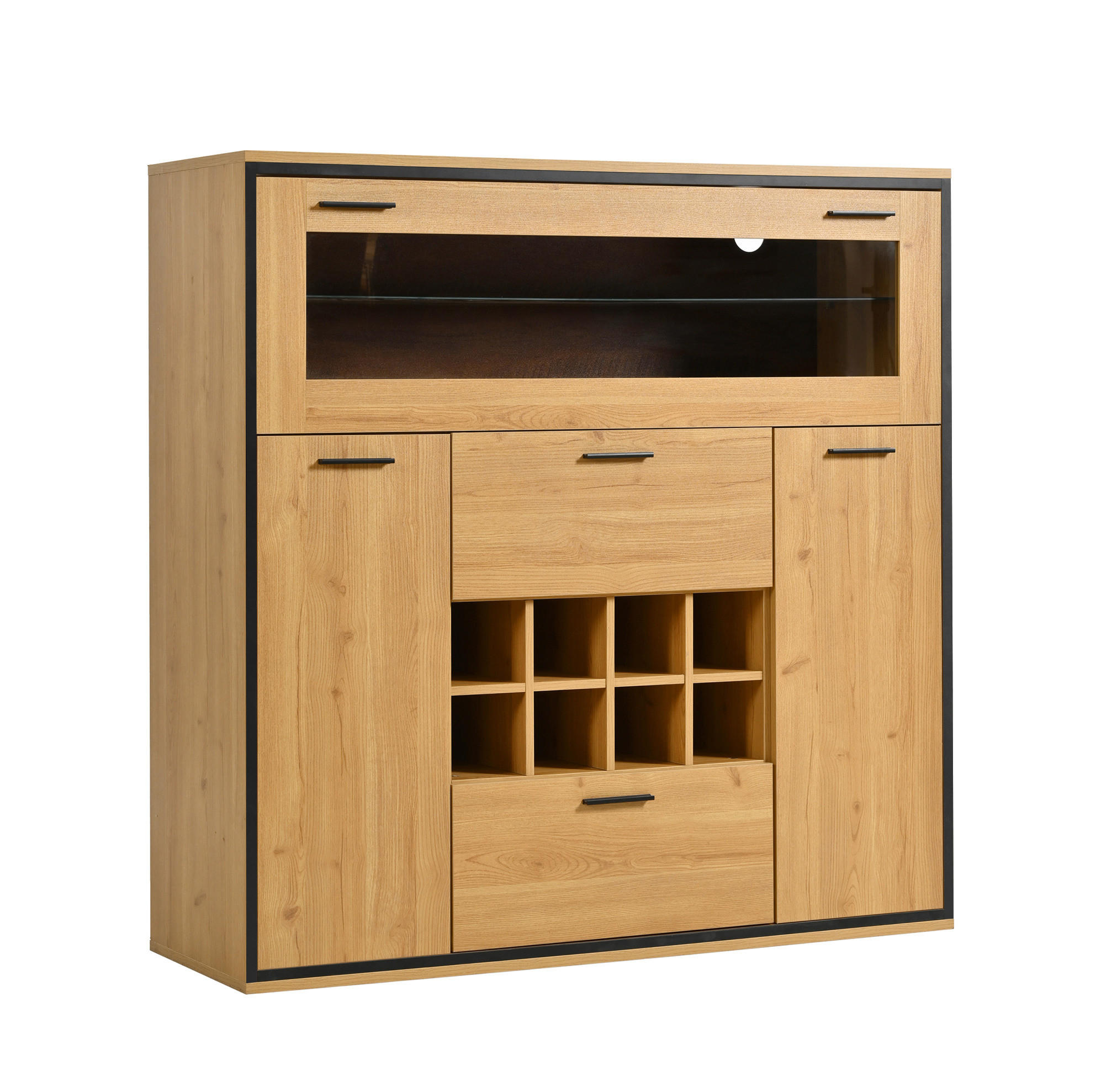 KOMMODE aus Spanplatte 110x38x111cm in Natur mit LED-Beleuchtung - Naturfarben, Holzwerkstoff (110/111/38cm) - Modfu