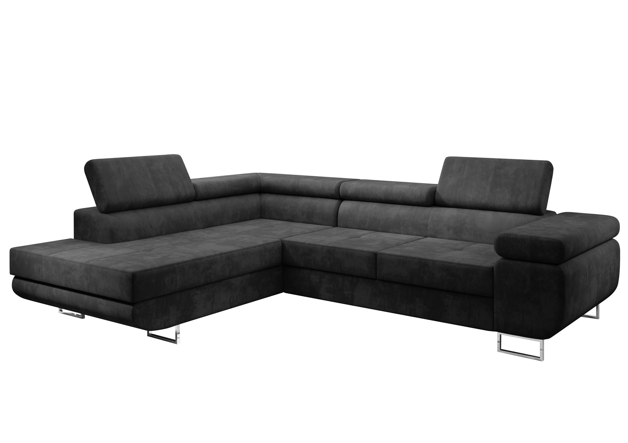 ECKSOFA L Form Kanya Grau 275/202/90 cm – Sofa mit Bettfunktion & Stauraum L - Dunkelgrau/Silberfarben, Textil/Metall (202/275cm) - AX Living