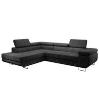 ECKSOFA L Form Kanya Grau 275/202/90 cm – Sofa mit Bettfunktion & Stauraum L - Dunkelgrau/Silberfarben, Textil/Metall (202/275cm) - AX Living